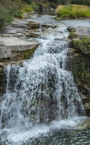 Превью обои река, вода, каскад, водопад, камни, природа