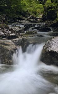 Превью обои река, вода, водопад, каскад, камни, природа