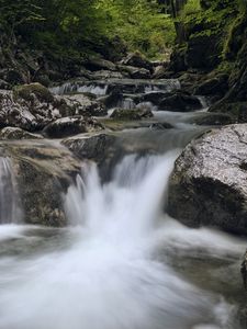 Превью обои река, вода, водопад, каскад, камни, природа