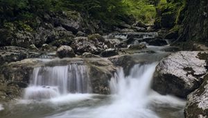 Превью обои река, вода, водопад, каскад, камни, природа