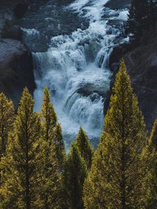 Превью обои река, водопад, деревья, вода