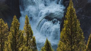 Превью обои река, водопад, деревья, вода