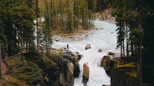 Превью обои река, водопад, гора, лес, природа