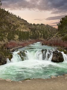 Превью обои река, водопад, горы, деревья, пейзаж