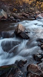 Превью обои река, водопад, камень, длинная выдержка, пейзаж, природа