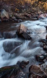 Превью обои река, водопад, камень, длинная выдержка, пейзаж, природа