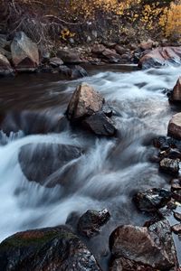 Превью обои река, водопад, камень, длинная выдержка, пейзаж, природа