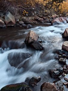 Превью обои река, водопад, камень, длинная выдержка, пейзаж, природа
