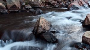 Превью обои река, водопад, камень, длинная выдержка, пейзаж, природа