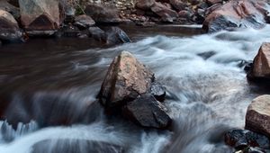 Превью обои река, водопад, камень, длинная выдержка, пейзаж, природа