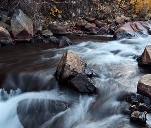 Превью обои река, водопад, камень, длинная выдержка, пейзаж, природа