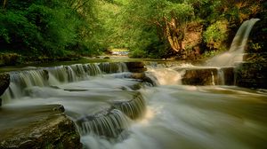 Превью обои река, водопад, камни, лес, природа