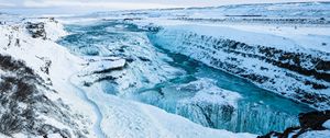 Превью обои река, водопад, лед, снег, замерзший, зима