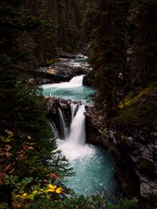 Превью обои река, водопад, лес, пейзаж, природа