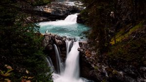 Превью обои река, водопад, лес, пейзаж, природа