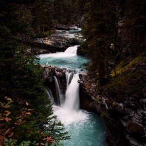 Превью обои река, водопад, лес, пейзаж, природа