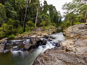 Превью обои река, водопад, лес, деревья, природа, пейзаж