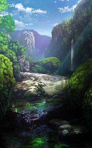 Превью обои река, водопад, скалы, пейзаж, арт
