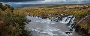 Превью обои река, водопады, долина, облака, пейзаж