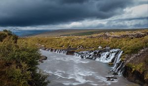 Превью обои река, водопады, долина, облака, пейзаж