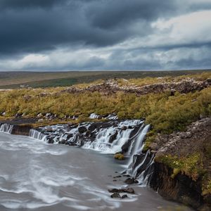 Превью обои река, водопады, долина, облака, пейзаж