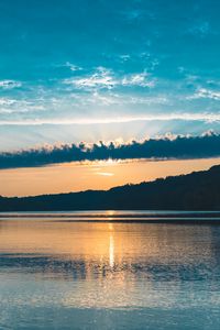 Превью обои река, закат, деревья, облака