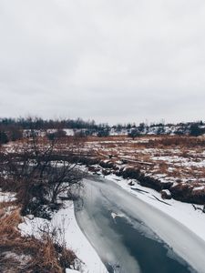 Превью обои река, зима, лед, снег