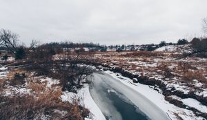 Превью обои река, зима, лед, снег