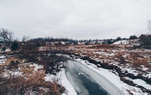 Превью обои река, зима, лед, снег