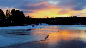 Превью обои река, зима, лед, снег, пейзаж