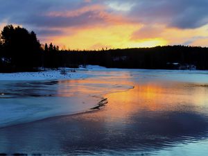 Превью обои река, зима, лед, снег, пейзаж