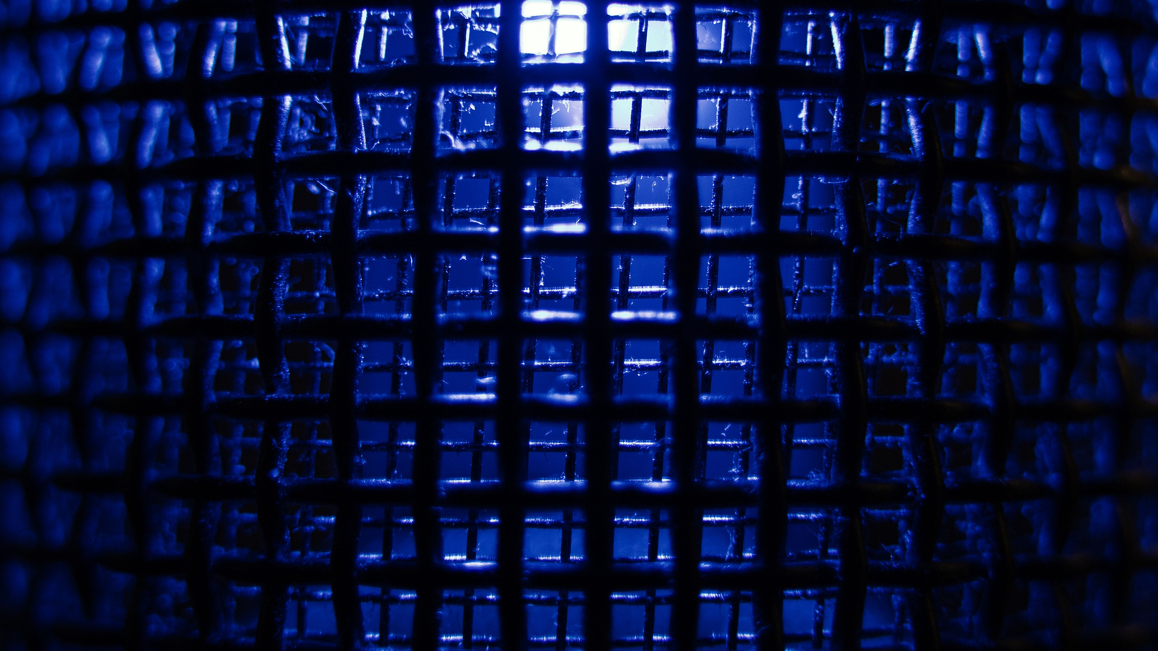 Скачать 3840x2160 решетка, сетка, синий, темный обои, картинки 4k uhd 16:9