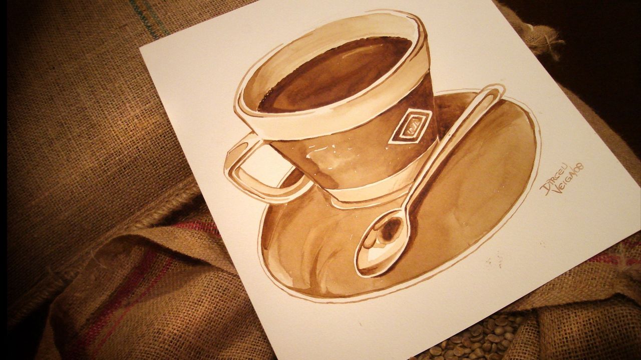 Обои рисунок, чашка, кофе, кофейные зерна