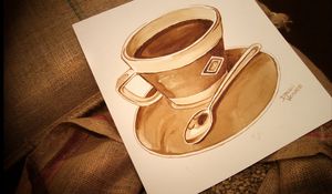 Превью обои рисунок, чашка, кофе, кофейные зерна
