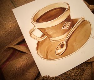 Превью обои рисунок, чашка, кофе, кофейные зерна