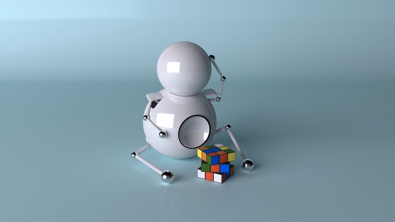 Обои робот, кубик, рубик