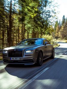 Превью обои rolls royce, wraith, spofec, движение, скорость