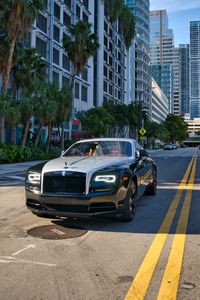 Превью обои rolls-royce, автомобиль, черный, дорога