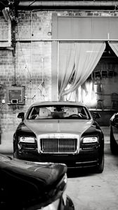 Превью обои rolls-royce, автомобиль, черный, черно-белый