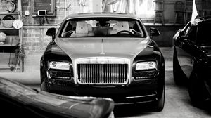 Превью обои rolls-royce, автомобиль, черный, черно-белый