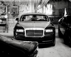 Превью обои rolls-royce, автомобиль, черный, черно-белый