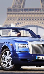 Превью обои rolls-royce, phantom, кабриолет, синий, вид сбоку