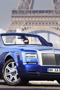 Превью обои rolls-royce, phantom, кабриолет, синий, вид сбоку