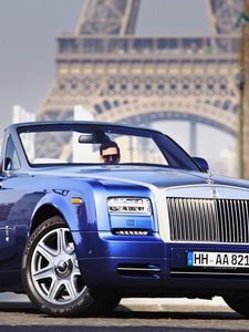 Превью обои rolls-royce, phantom, кабриолет, синий, вид сбоку