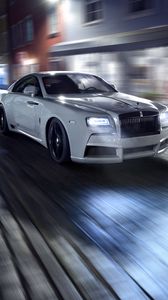 Превью обои rolls-royce, spofec, белый, вид сбоку, движение