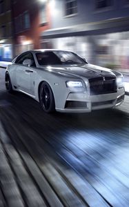 Превью обои rolls-royce, spofec, белый, вид сбоку, движение