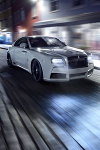 Превью обои rolls-royce, spofec, белый, вид сбоку, движение