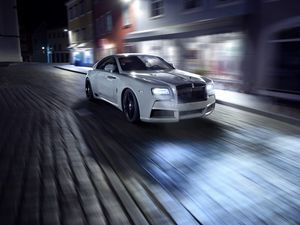 Превью обои rolls-royce, spofec, белый, вид сбоку, движение