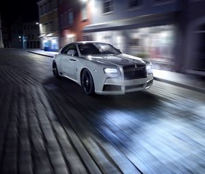 Превью обои rolls-royce, spofec, белый, вид сбоку, движение