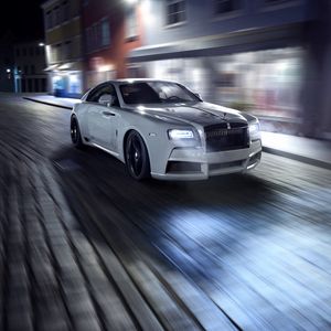 Превью обои rolls-royce, spofec, белый, вид сбоку, движение